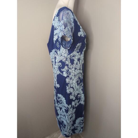 JS Collections Soutache lace quilled embroidery blue cocktail dress 16W - Picture 5 of 9